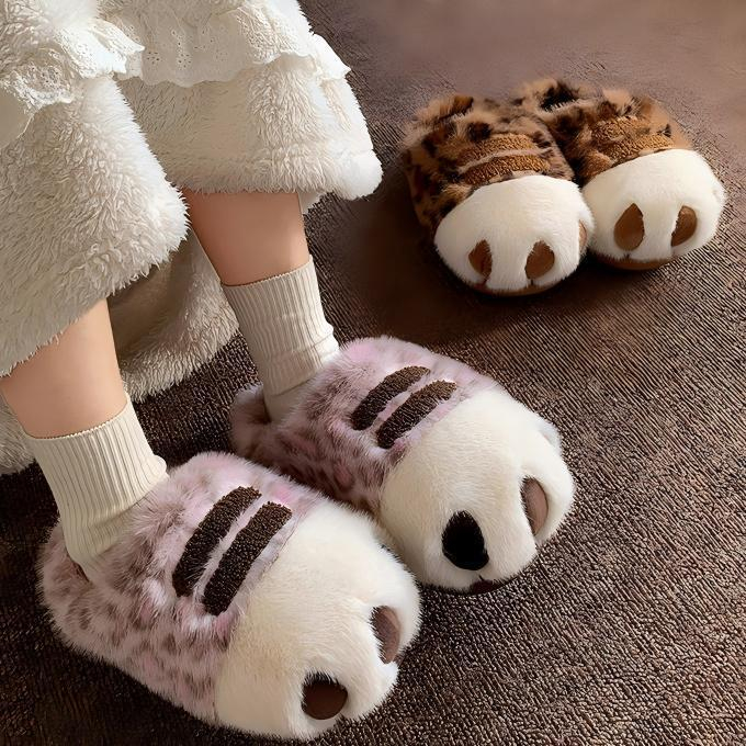 Fluffy Fur Slipper - Pantofole da donna con stampa leopardata